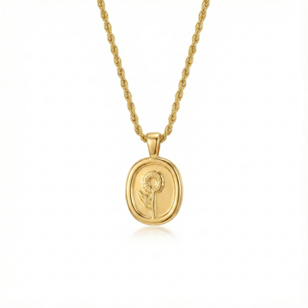 Sunflower pendant in rope chain