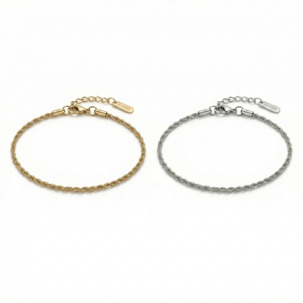 2mm rope chain bracelet pair 2mm rope chain bracelet pair